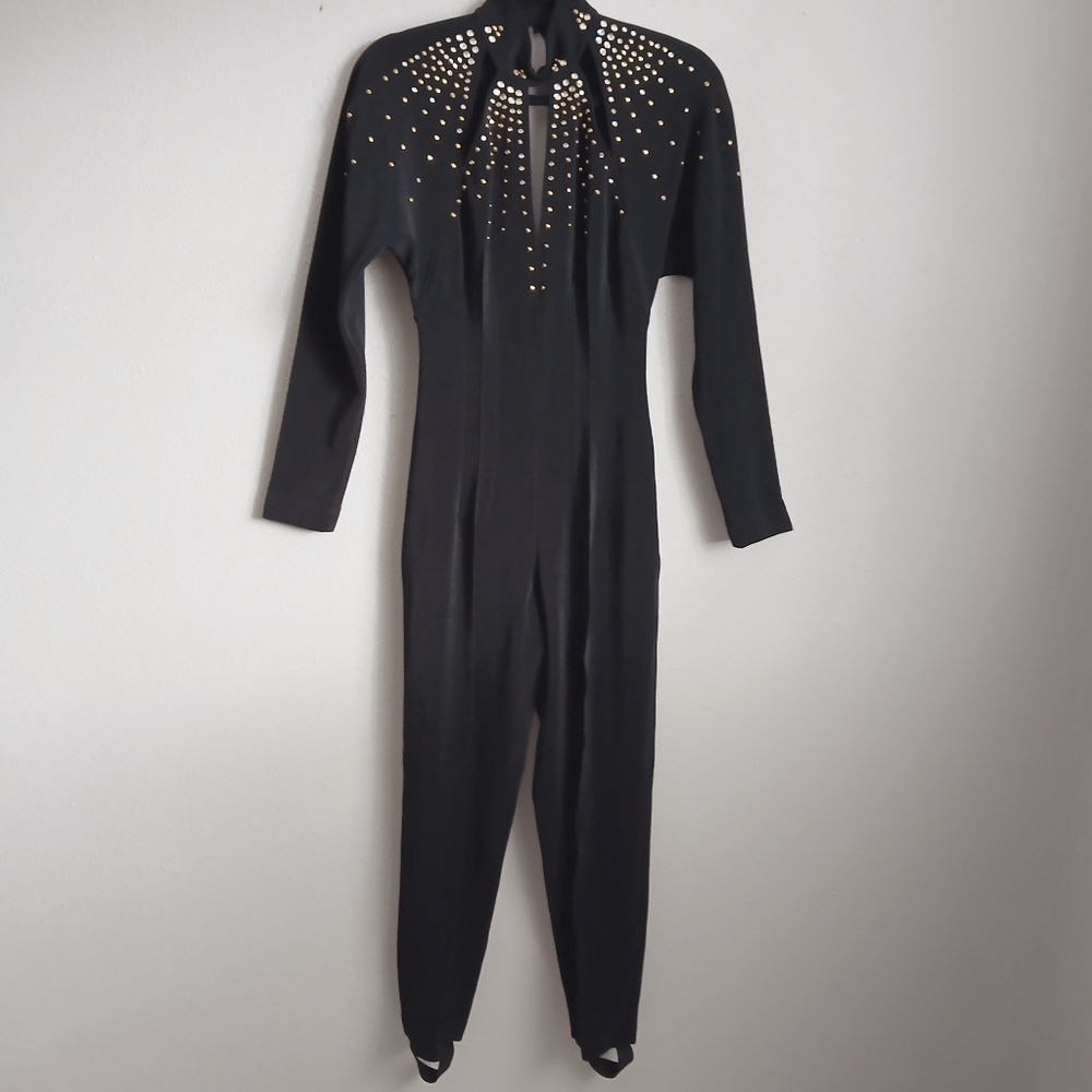 Vintage J Harris Black Studded Jumpsuit   With Stirrups